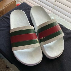 White with green and red striped GUCCI slides!